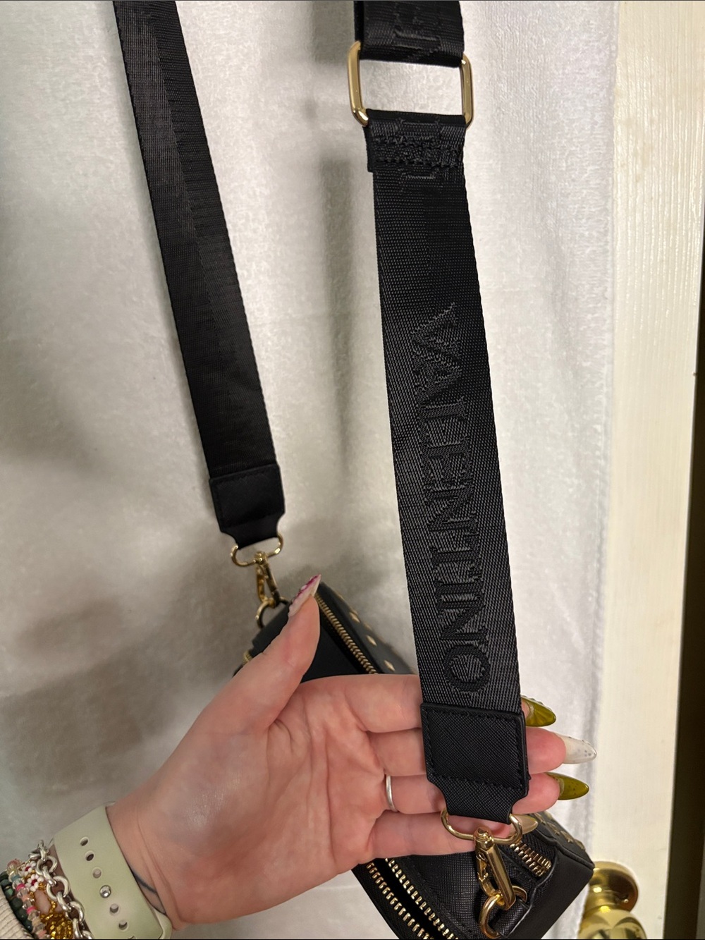 Valentino Orlandi Black Studded Crossbody with Gold V Emblem - Picture 5 of 5